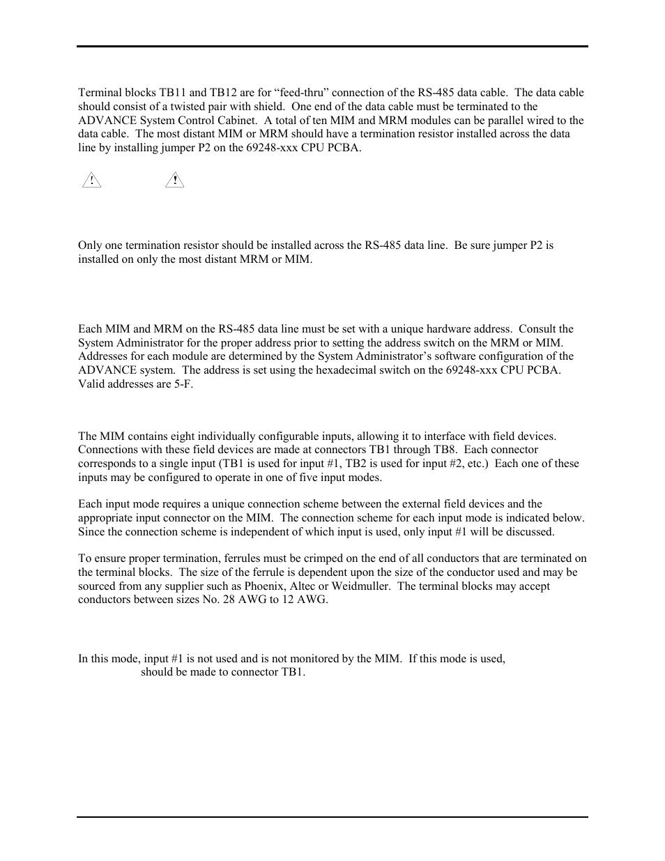 Data communication line, Address setting, Inputs | Mode 0: deactivate circuit | GAI-Tronics  378-002  Monitored Input Module (MIM) Station User Manual | Page 4 / 11