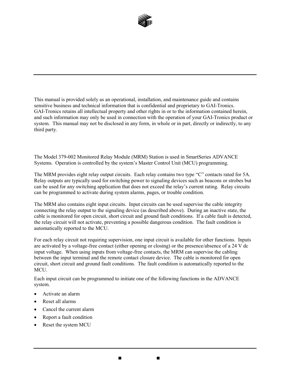 GAI-Tronics 379-002 Monitored RElay Module (MRM) Stations User Manual | 14 pages