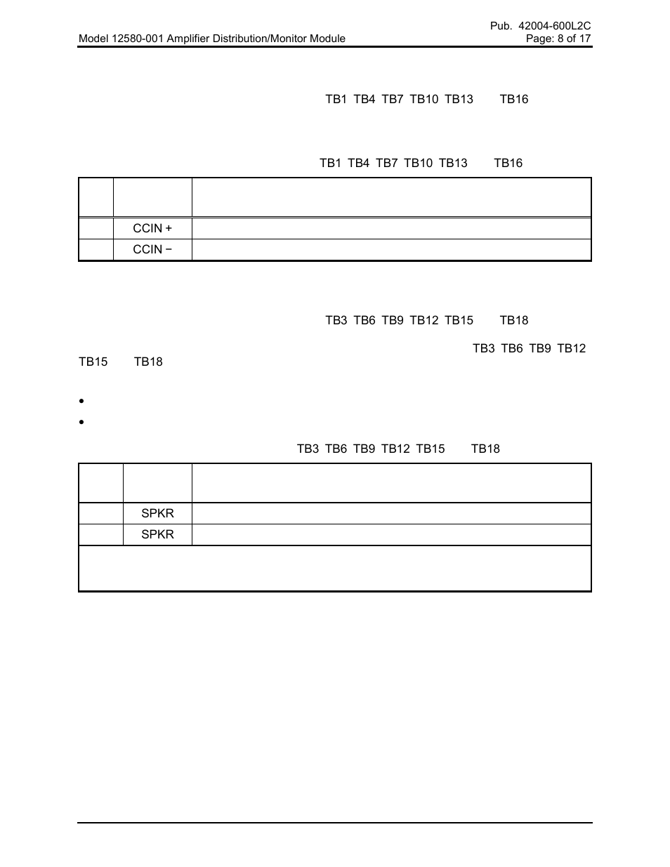 Central amplifier failure inputs, Speaker loop interfaces | GAI-Tronics 12580-001 Audio Distribution Module User Manual | Page 8 / 18