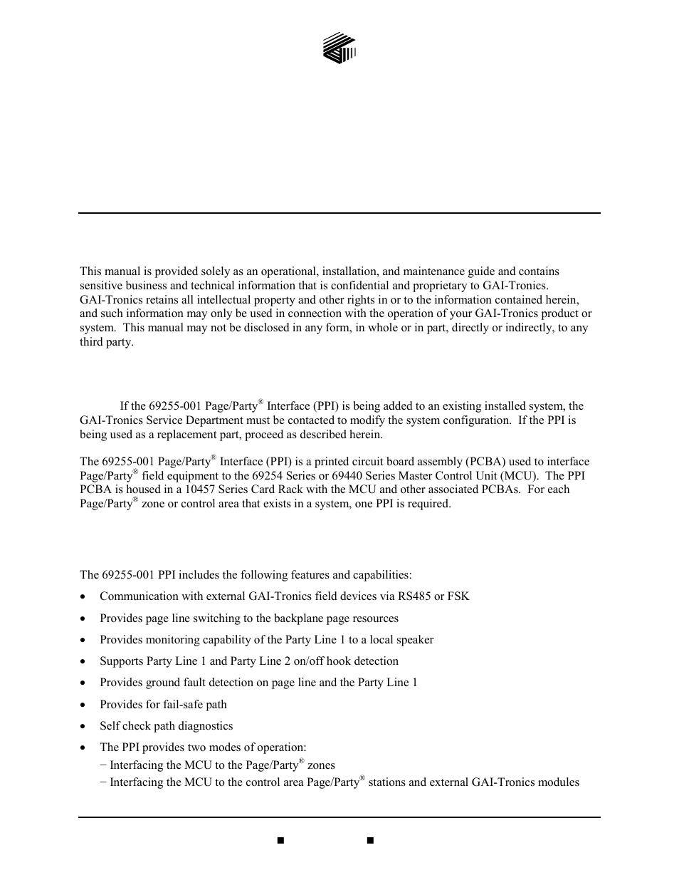 GAI-Tronics 69255-001 Page/Party Interface PCBA User Manual | 11 pages