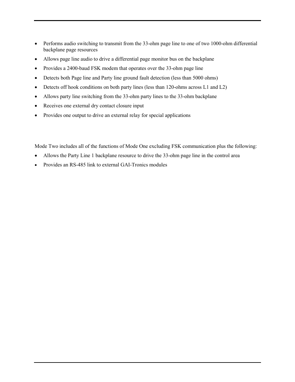 Functions of mode one -- zone interface, Functions of mode two - control area | GAI-Tronics 69255-001 Page/Party Interface PCBA User Manual | Page 2 / 11