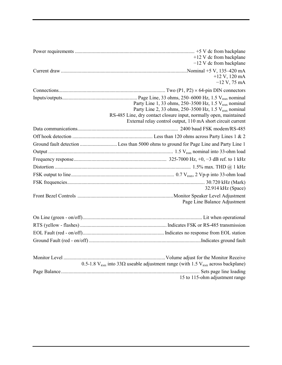Specifications | GAI-Tronics 69255-001 Page/Party Interface PCBA User Manual | Page 9 / 11