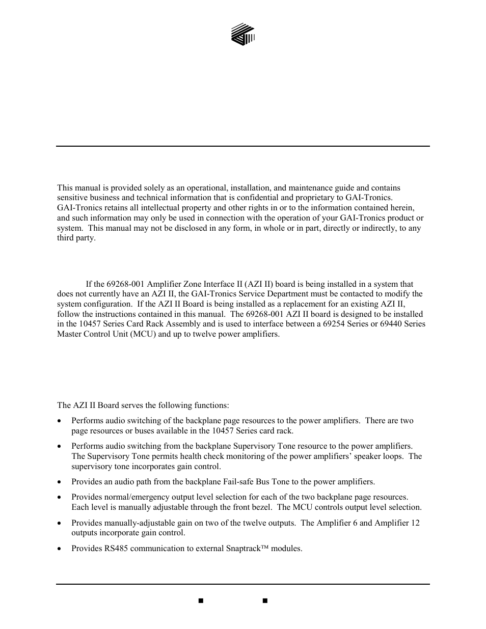 GAI-Tronics 69268-001 Amplifier Zone Interface II (AZI) User Manual | 10 pages