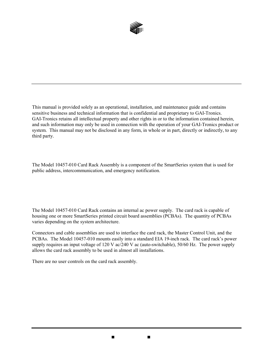 GAI-Tronics 10457-010 Card Rack Assembly User Manual | 6 pages