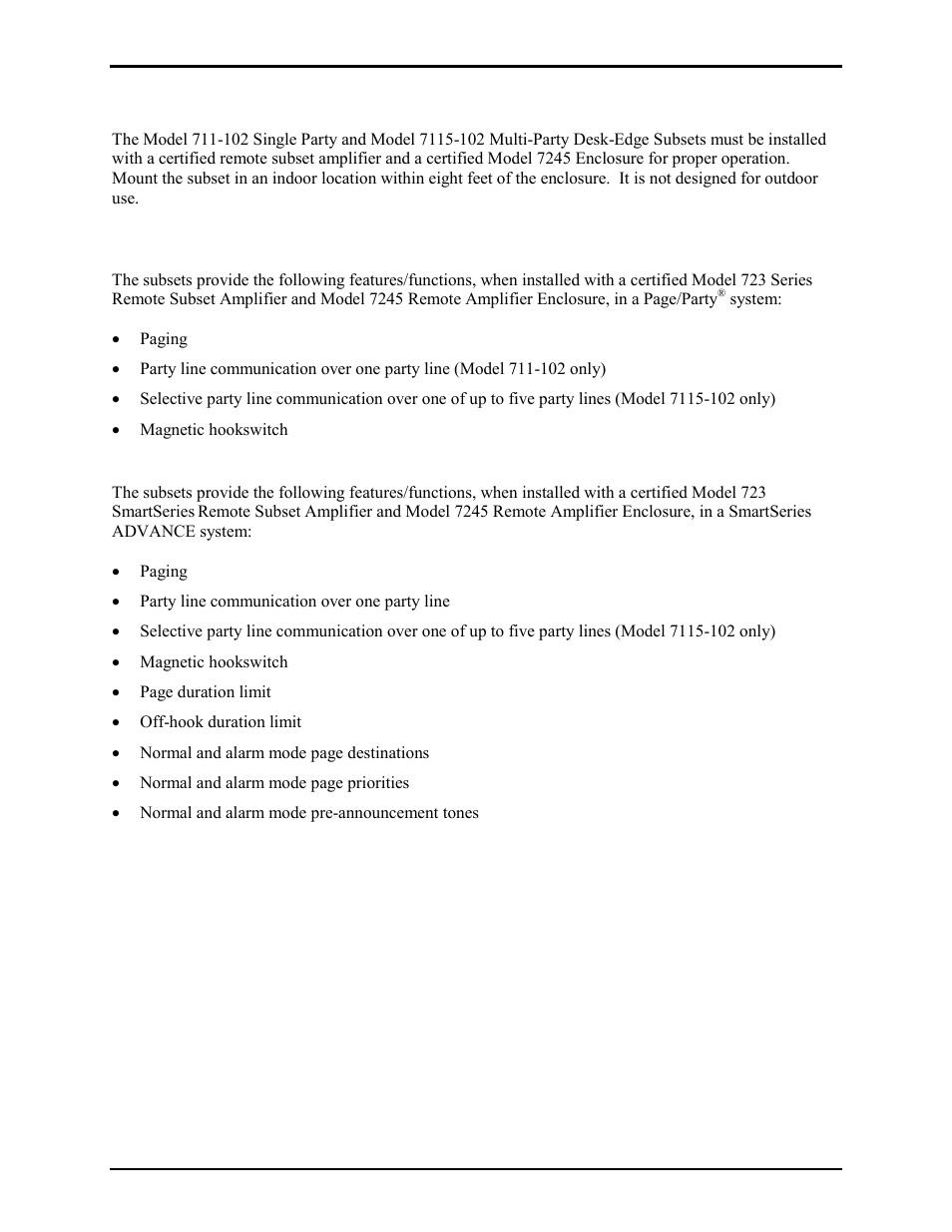 System requirements and limitations, Features and functions | GAI-Tronics 7115-102 SmartSeries Desk-Edge Single and Multi-Party Subsets User Manual | Page 2 / 10