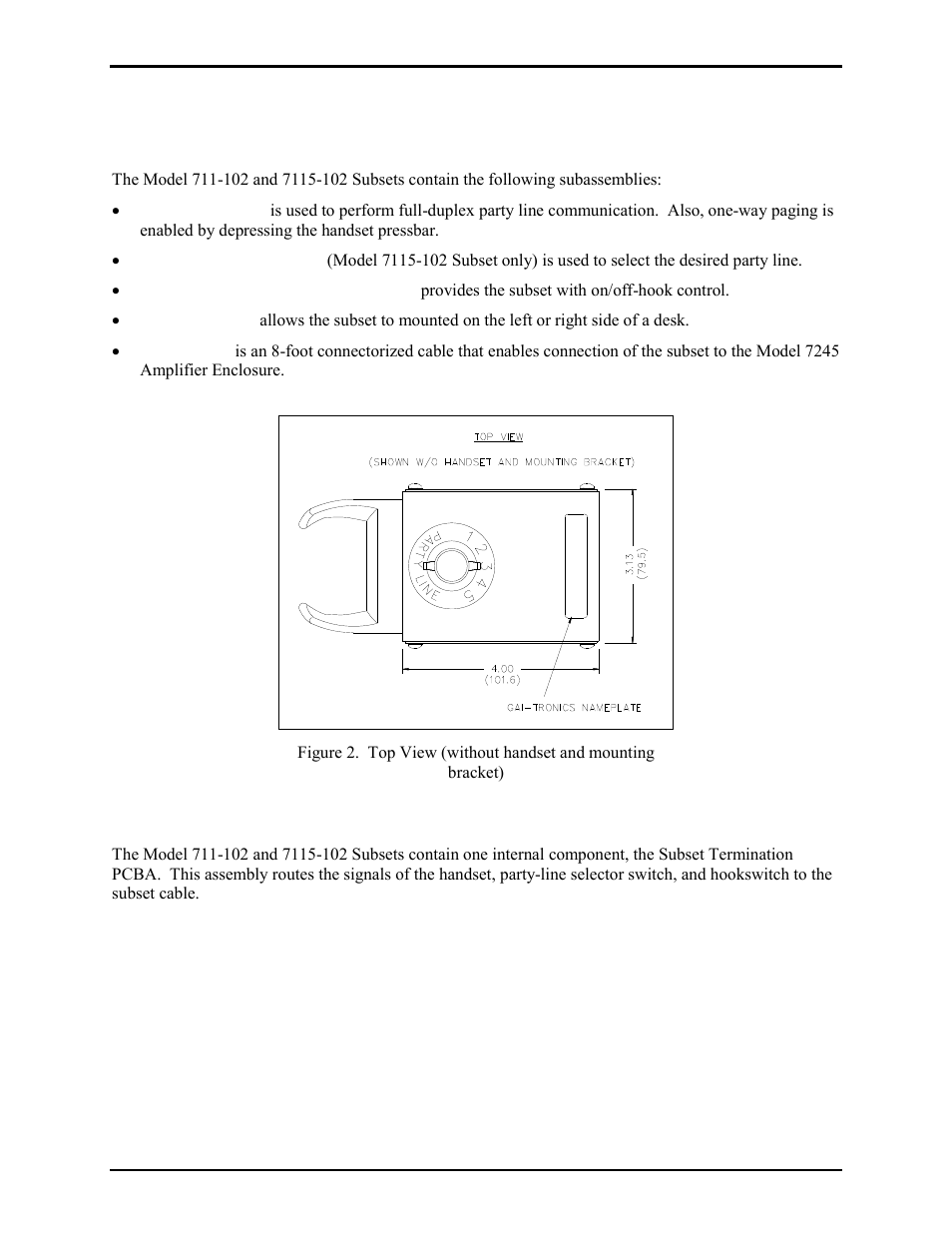 Description of major components, External components, Internal components | GAI-Tronics 7115-102 SmartSeries Desk-Edge Single and Multi-Party Subsets User Manual | Page 3 / 10