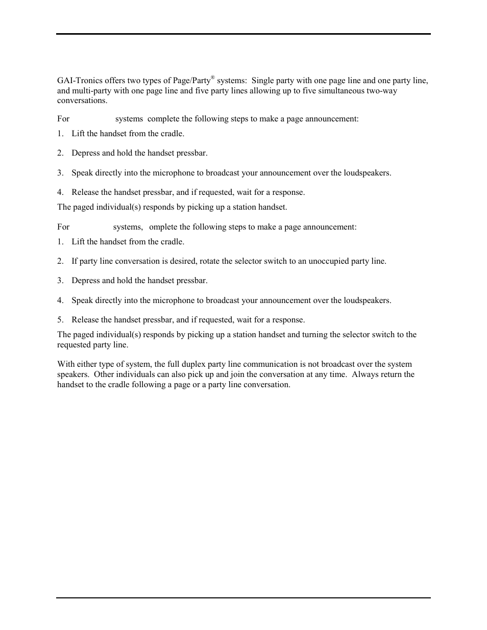 Operation | GAI-Tronics 7115-102 SmartSeries Desk-Edge Single and Multi-Party Subsets User Manual | Page 6 / 10
