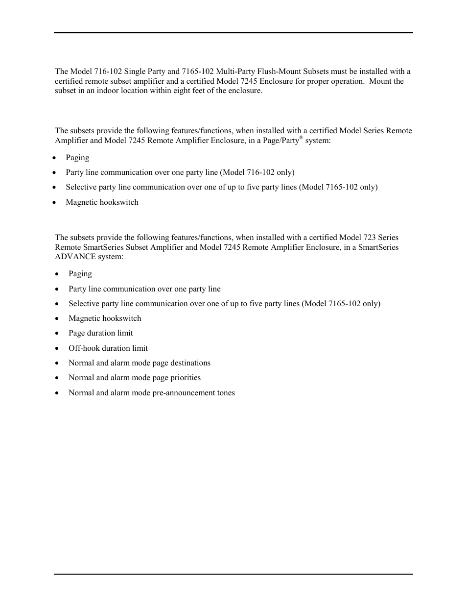 System requirements and limitations, Features and functions | GAI-Tronics 7165-102 SmartSeries Flush-Mount Single and 5-Party Subsets User Manual | Page 2 / 11
