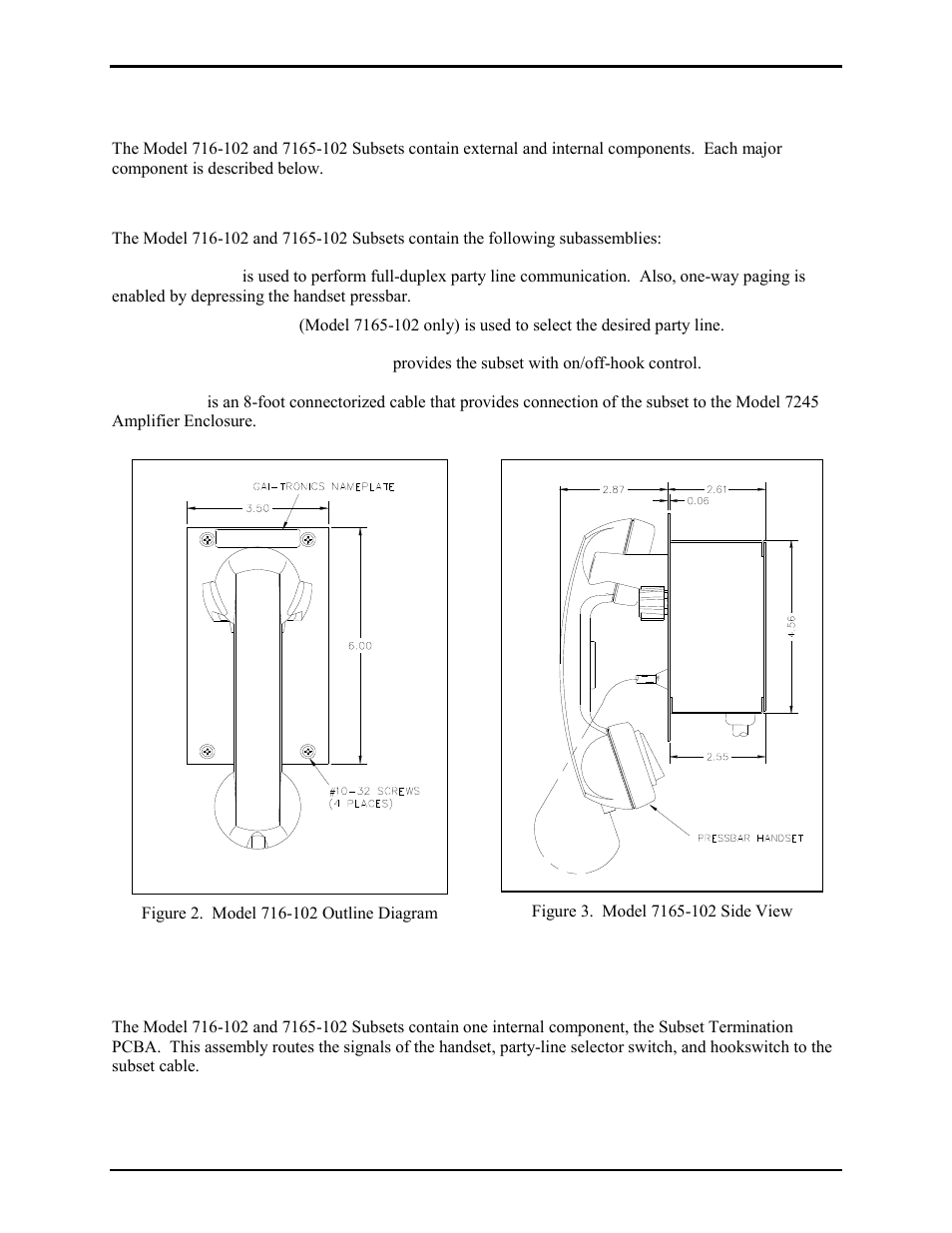 Description of major components, External components, Internal components | GAI-Tronics 7165-102 SmartSeries Flush-Mount Single and 5-Party Subsets User Manual | Page 3 / 11