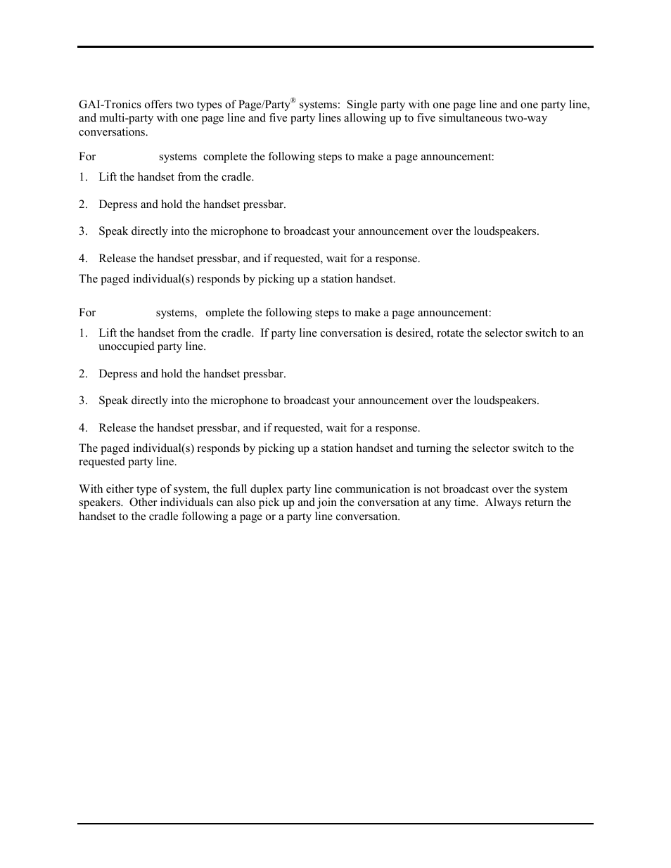 Operation | GAI-Tronics 7165-102 SmartSeries Flush-Mount Single and 5-Party Subsets User Manual | Page 7 / 11