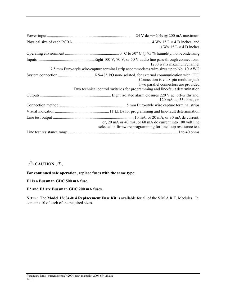 Line integrity module specifications, Fuse replacement | GAI-Tronics 12389-001 NOVA PA/GA Systems S.M.A.R.T. Modules User Manual | Page 12 / 27