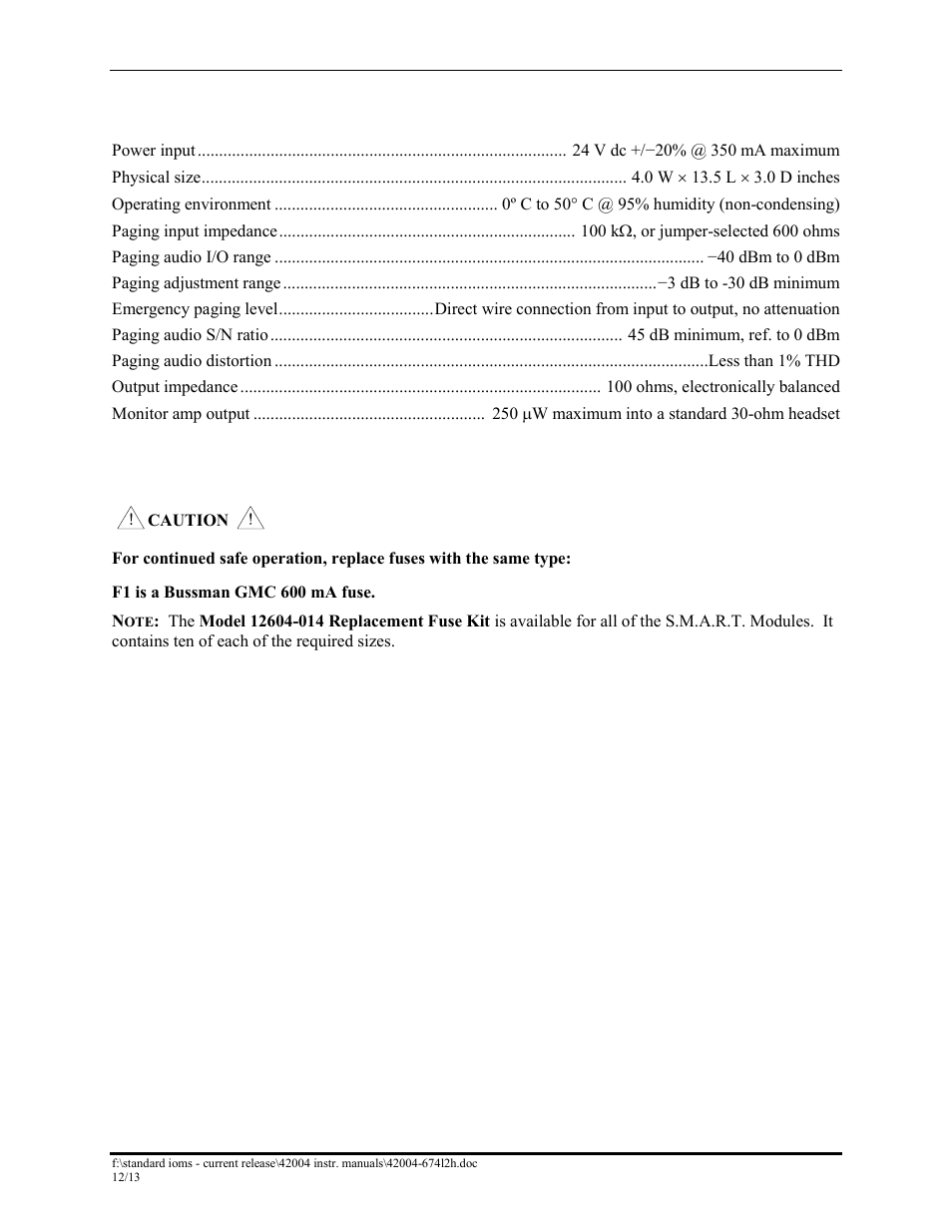 Alc control module specifications, Fuse replacement | GAI-Tronics 12389-001 NOVA PA/GA Systems S.M.A.R.T. Modules User Manual | Page 19 / 27