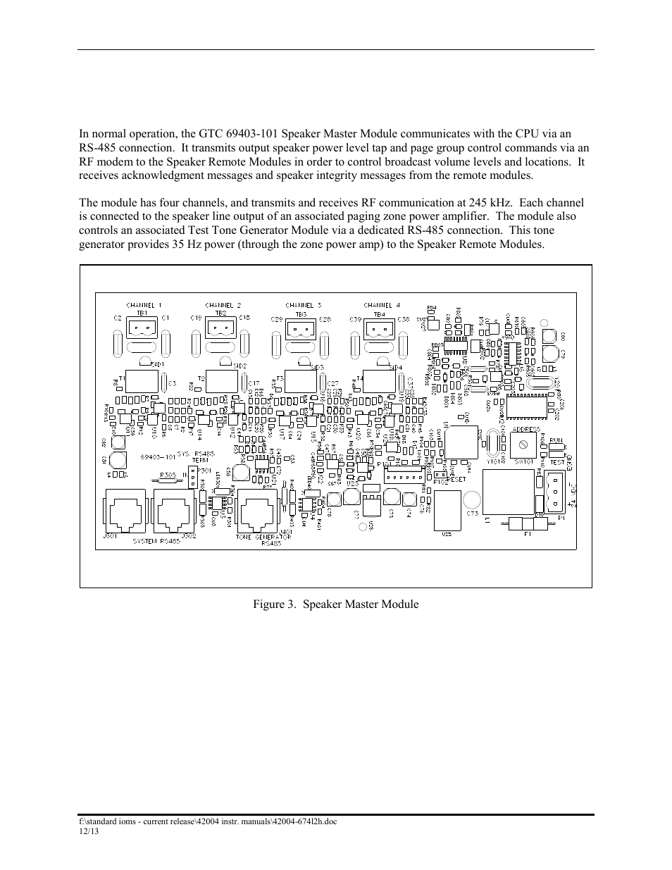 Speaker master module, Description | GAI-Tronics 12389-001 NOVA PA/GA Systems S.M.A.R.T. Modules User Manual | Page 23 / 27