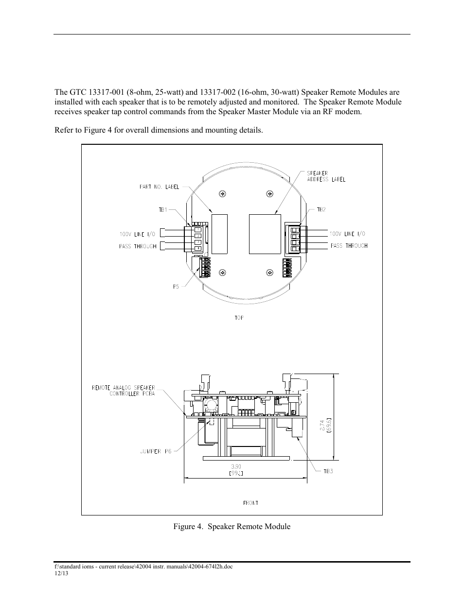Speaker remote module, Description | GAI-Tronics 12389-001 NOVA PA/GA Systems S.M.A.R.T. Modules User Manual | Page 25 / 27