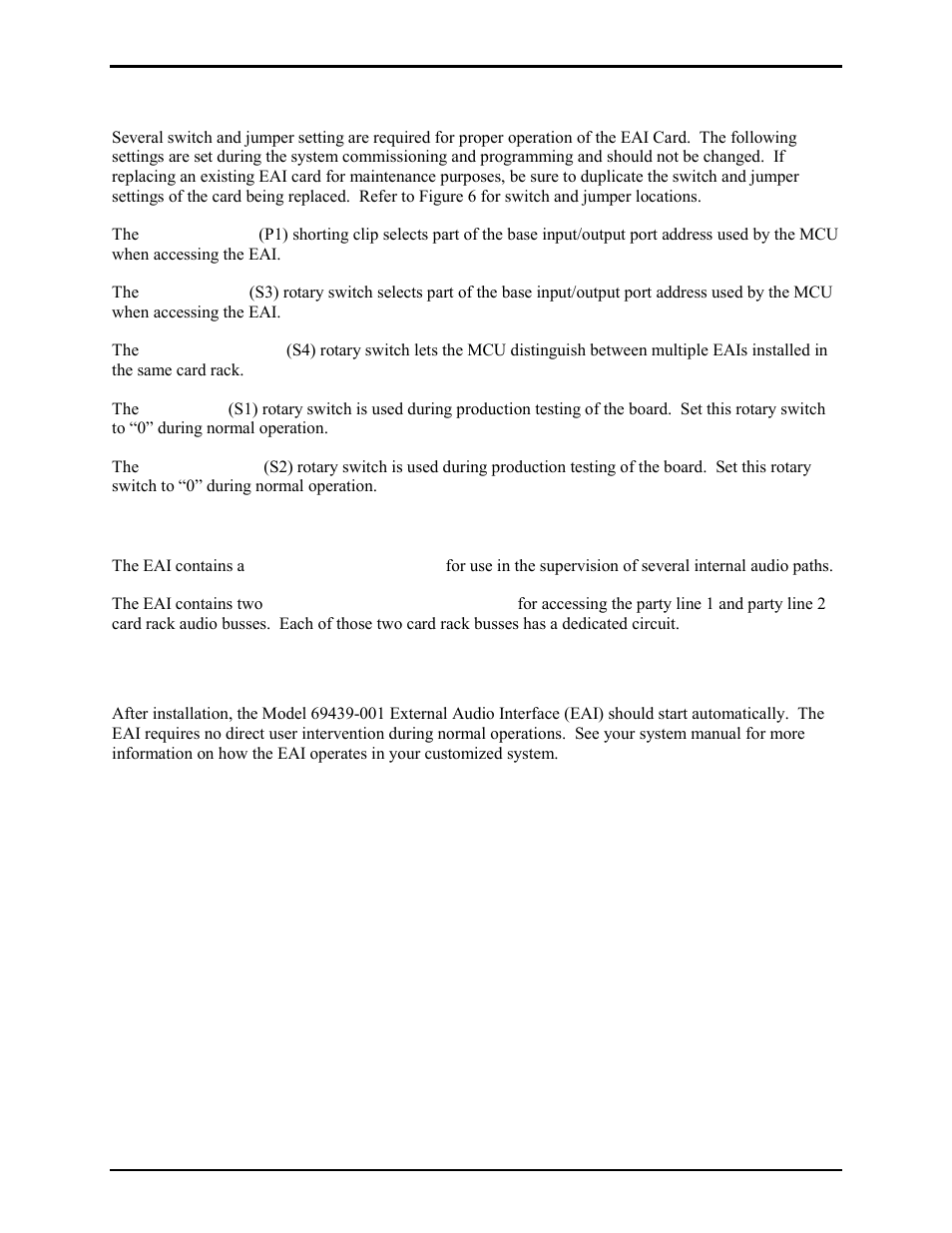 Switch and jumper settings, Internal features, Operation | GAI-Tronics 69439-001 External Audio Interface (EAI) User Manual | Page 5 / 10