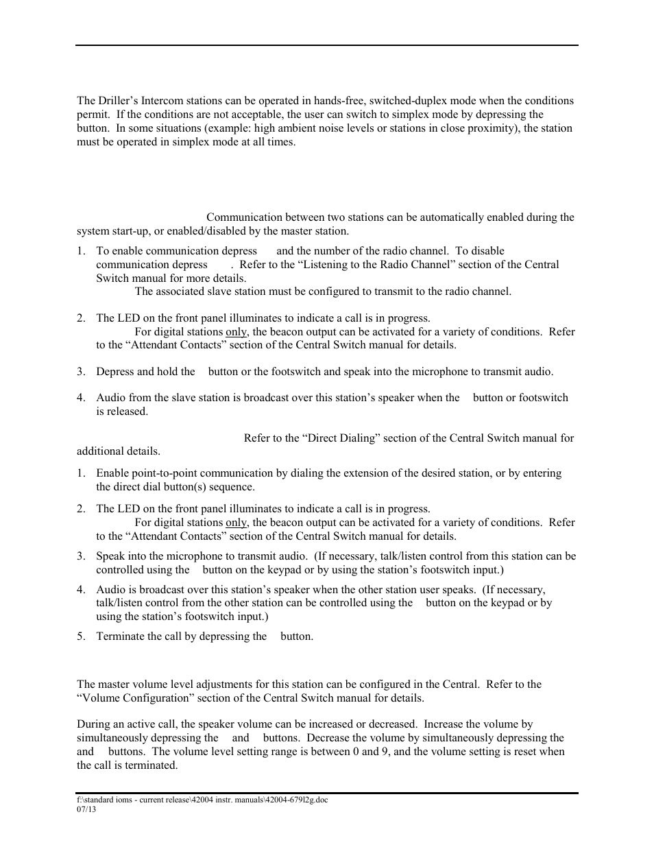 Operation, Digital models dex-102 & dex-202, Intercom communication modes | Volume control | GAI-Tronics DEX-101 Hazardous Area Driller's Intercom Station User Manual | Page 11 / 15