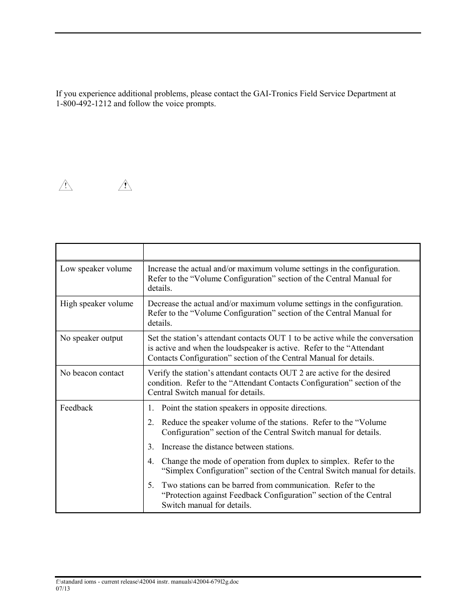 Maintenance, General information, Troubleshooting | GAI-Tronics DEX-101 Hazardous Area Driller's Intercom Station User Manual | Page 13 / 15