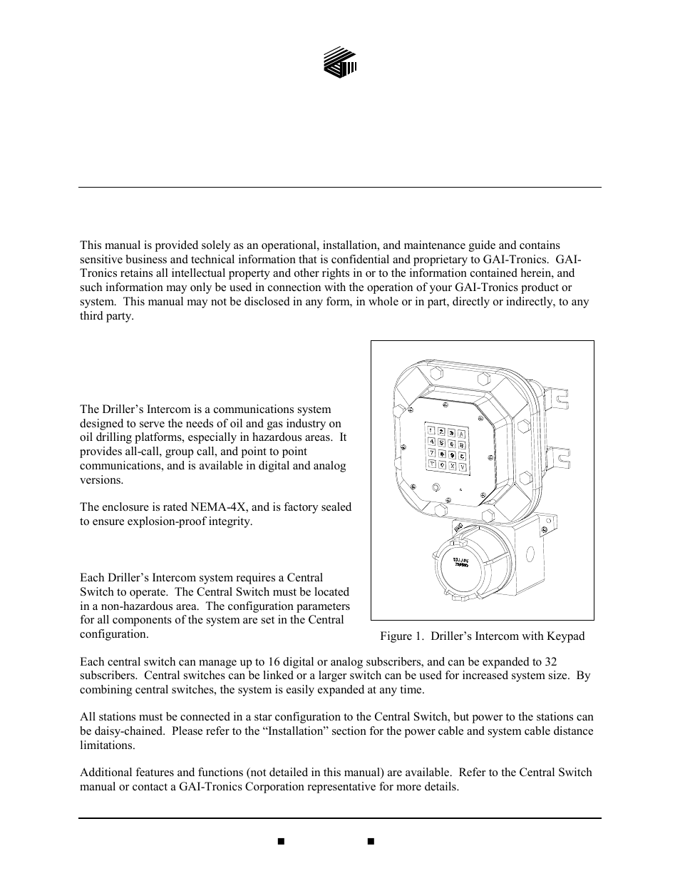 Confidentiality notice, General information, Product overview | System requirements and limitations | GAI-Tronics DEX-101 Hazardous Area Driller's Intercom Station User Manual | Page 2 / 15