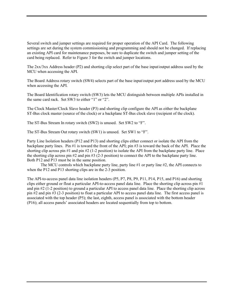 Switch and jumper settings, Description | GAI-Tronics 69257-101 Access Panel Interface (API) User Manual | Page 4 / 8