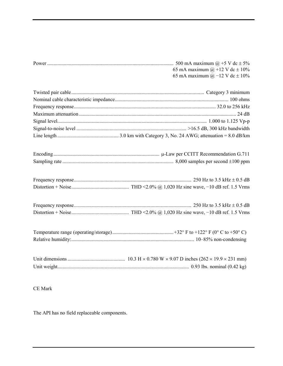 Specifications, Replacement parts | GAI-Tronics 69257-101 Access Panel Interface (API) User Manual | Page 7 / 8