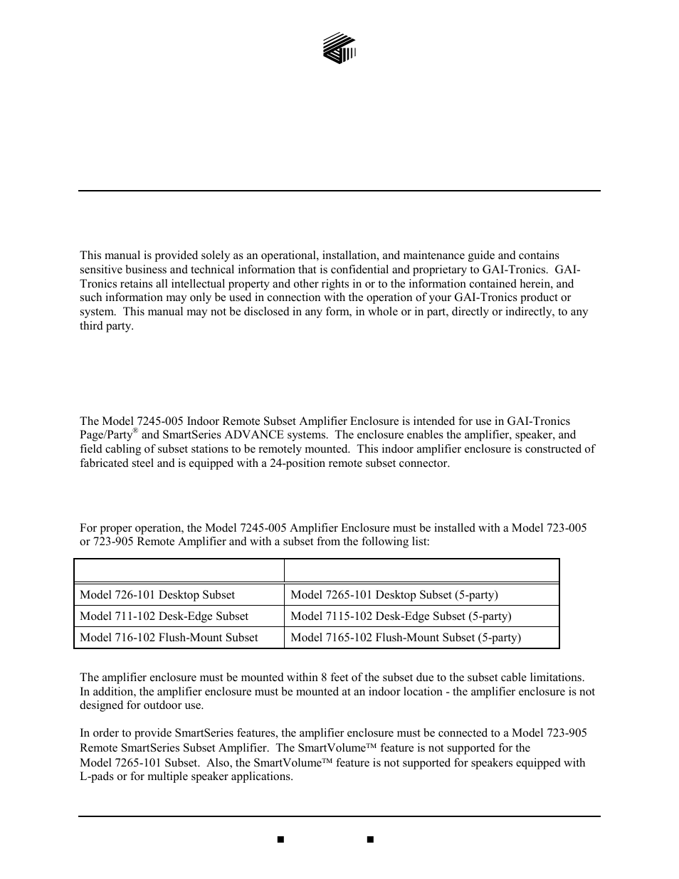 GAI-Tronics 7245-005 SmartSeries Indoor Remote Subset Amplifier Enclosure User Manual | 10 pages