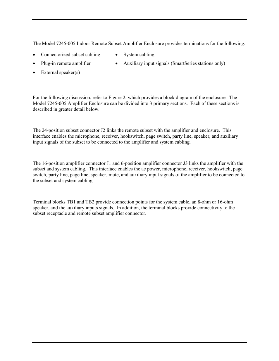 Features and functions, Description of major components, Subset connector | Amplifier connector, Terminal blocks | GAI-Tronics 7245-005 SmartSeries Indoor Remote Subset Amplifier Enclosure User Manual | Page 3 / 10