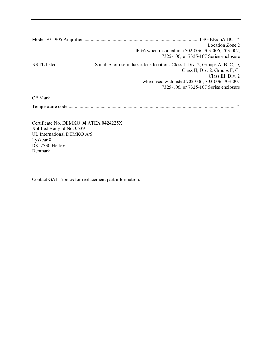 Replacement parts | GAI-Tronics 701-905 SmartSeries Handset/Speaker Amplifier User Manual | Page 16 / 17
