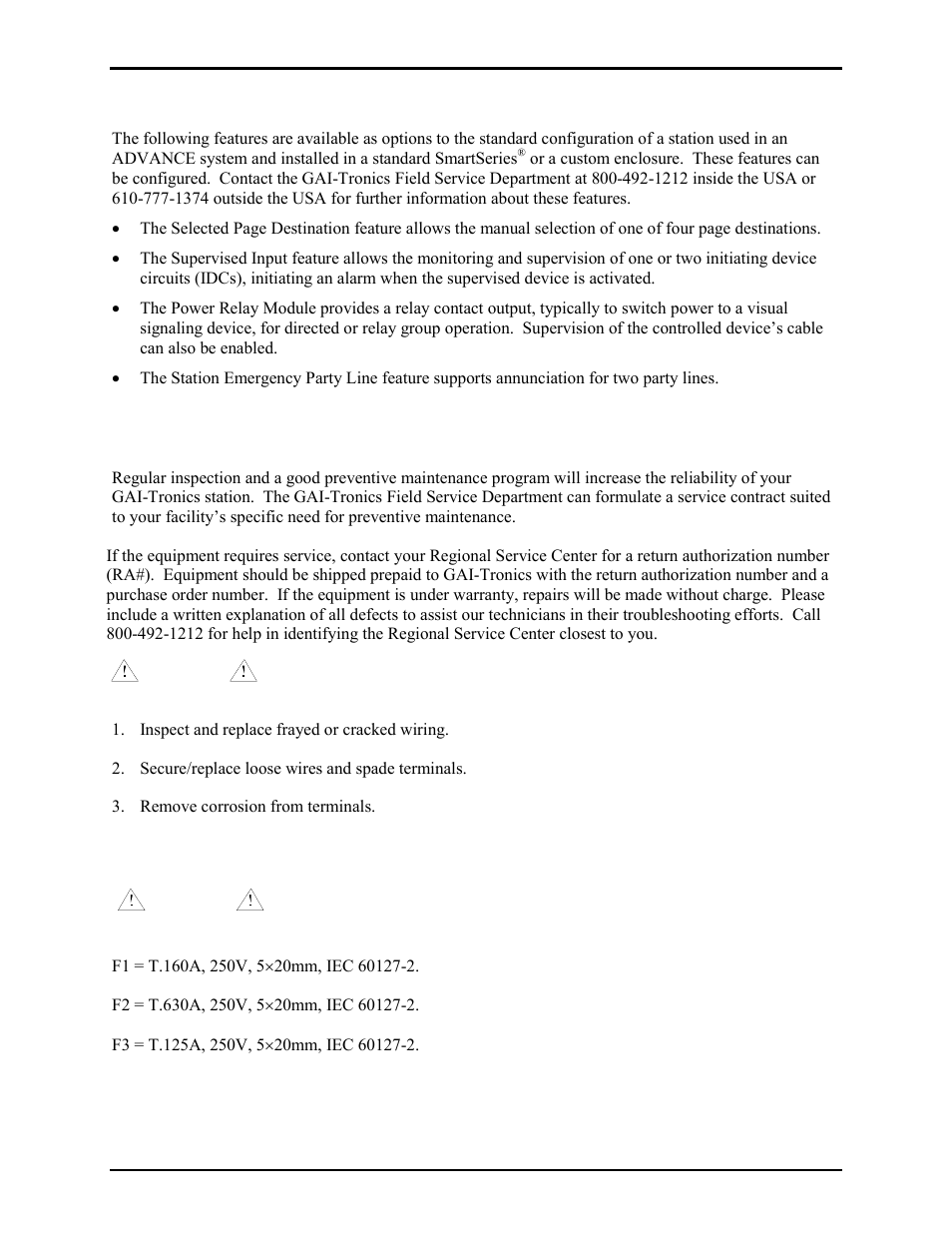 Optional features, Maintenance, Fuses | GAI-Tronics 701-905 SmartSeries Handset/Speaker Amplifier User Manual | Page 8 / 17