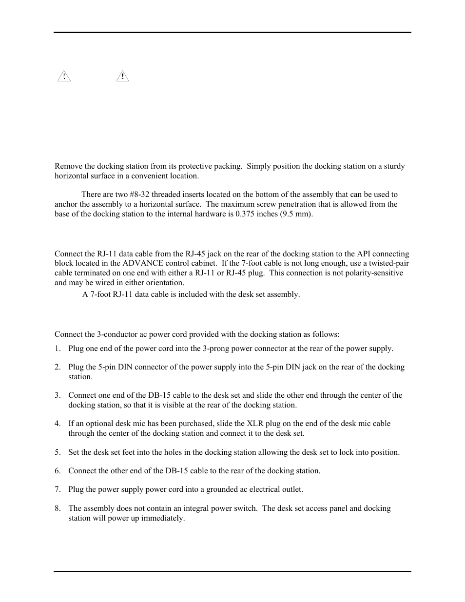Installation, Mounting, Data connection | Power | GAI-Tronics 12576-500 Deskset Panel Docking Station with VFD User Manual | Page 4 / 8