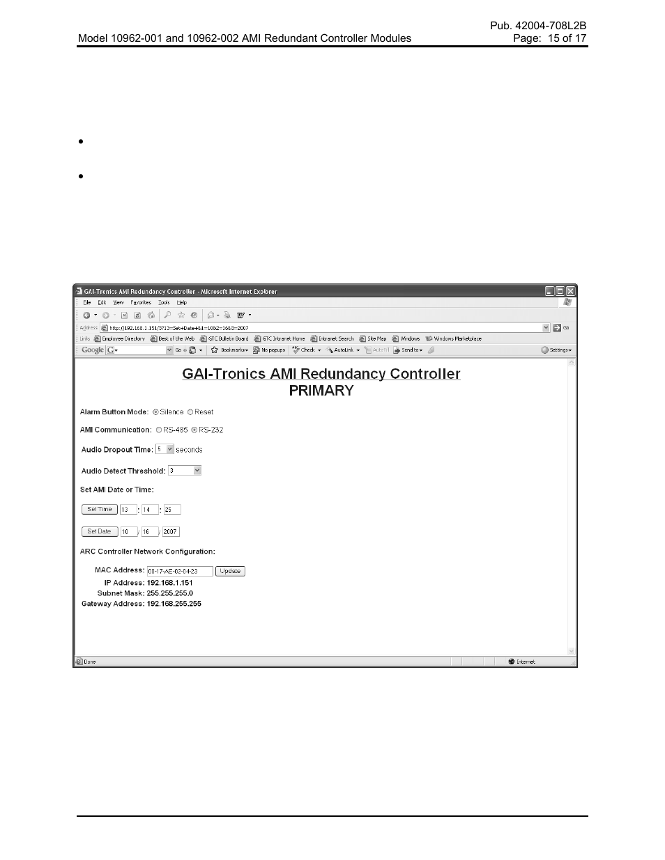 Arc embedded web page | GAI-Tronics 10962-001, 10962-002 AMI Redundant Controller Modules User Manual | Page 15 / 18