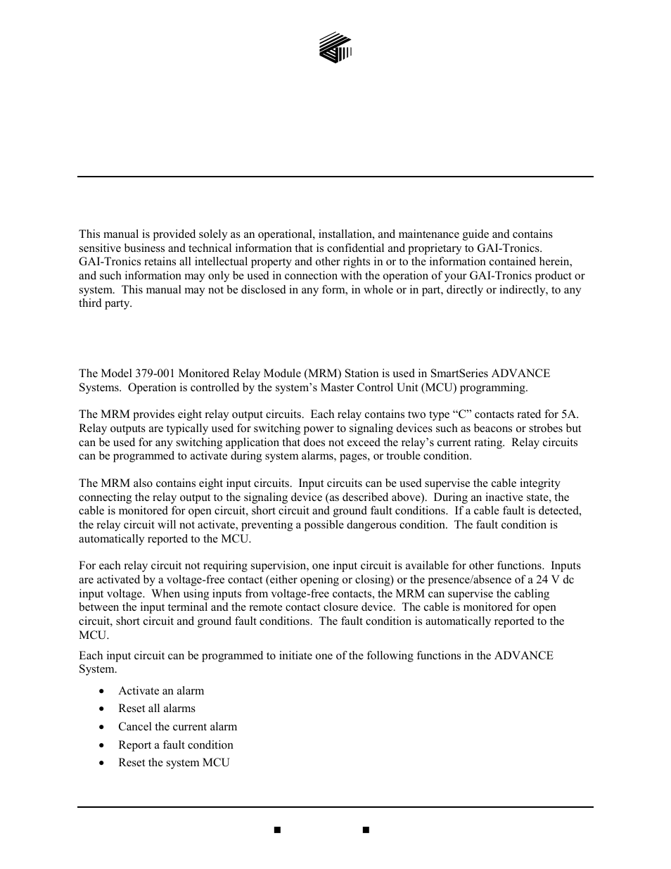GAI-Tronics 379-001 Monitored Relay Module (MRM) Station User Manual | 10 pages