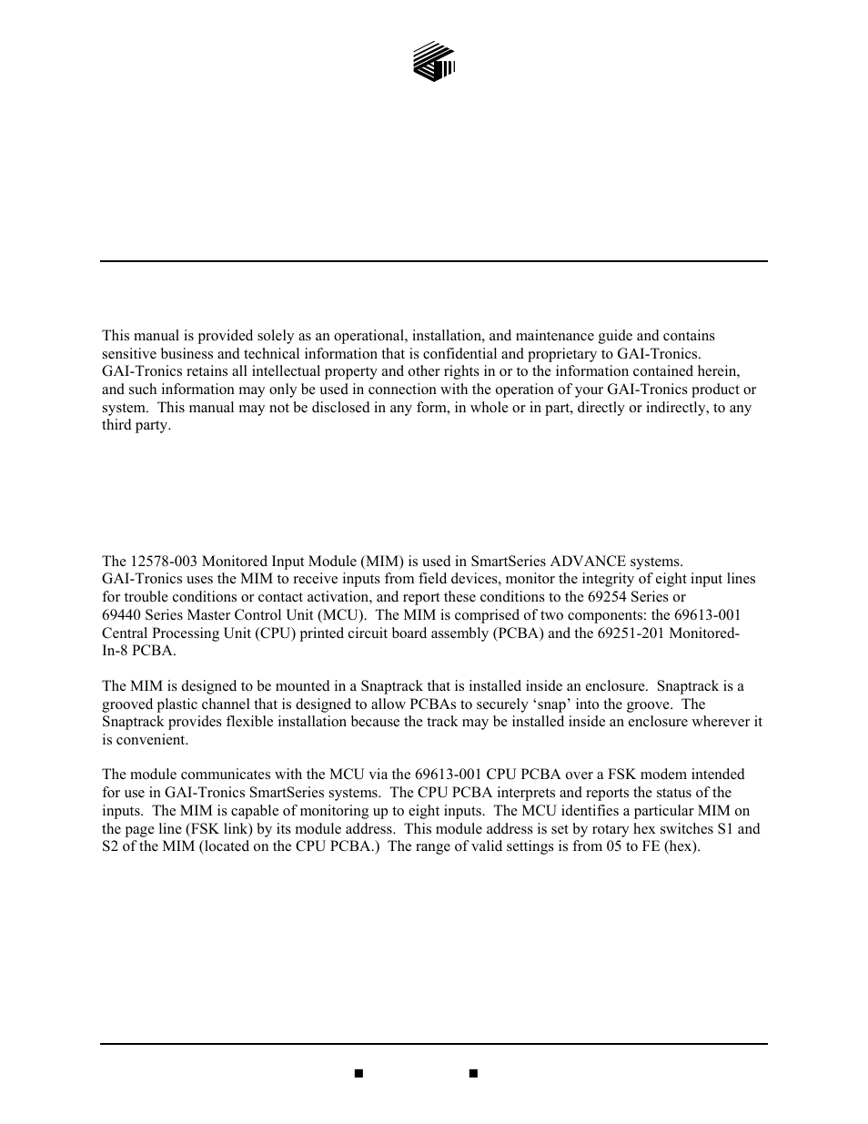 GAI-Tronics 12578-003 Monitored Input Module (MIM) User Manual | 13 pages