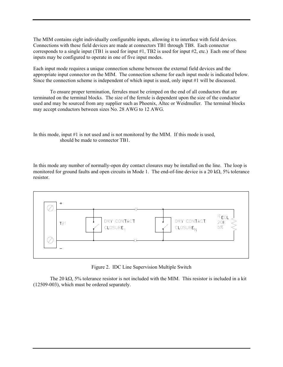 Inputs, Mode 0: deactivate circuit, Mode 1: idc line supervision multiple switch | GAI-Tronics 12578-003 Monitored Input Module (MIM) User Manual | Page 5 / 13