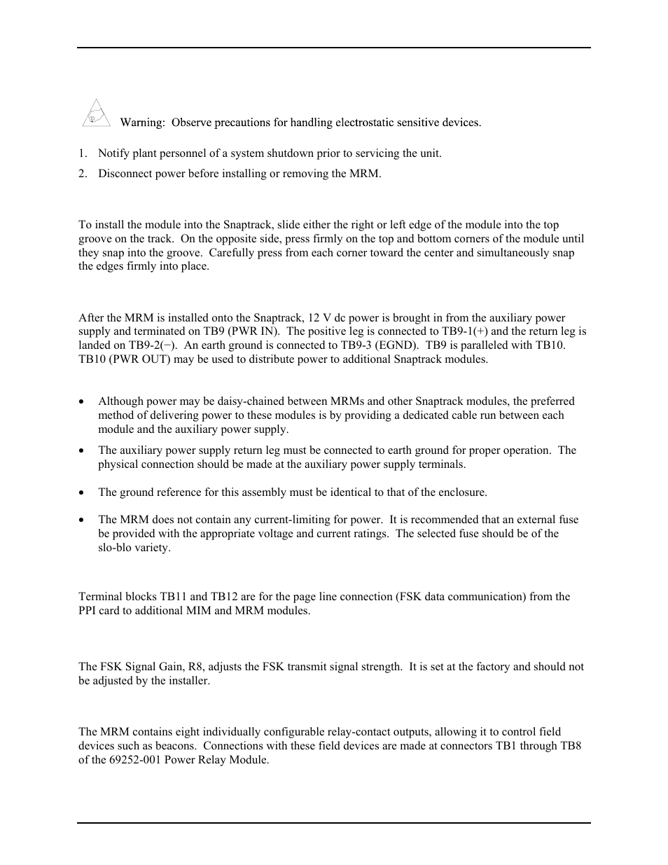 Installation guidelines, Mounting, Power | Data communication line, Relay - contact outputs | GAI-Tronics 12579-003 Monitored Relay Module (MRM) User Manual | Page 4 / 17