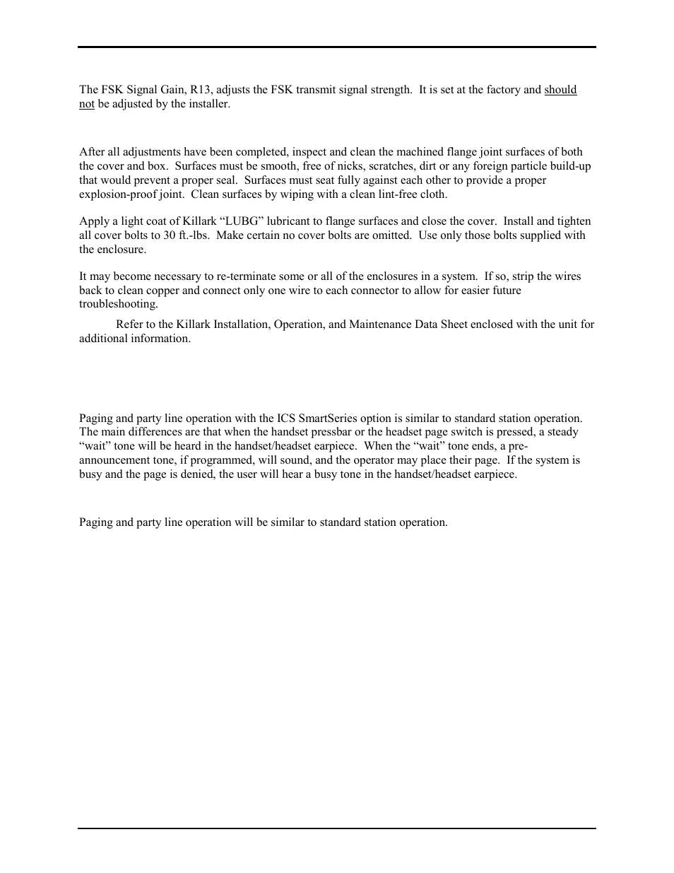 Fsk signal gain, Attaching the front cover, Operation | Paging with advance head end, Paging without advance head end | GAI-Tronics ICS  Hazardous Area Page/Party Stations User Manual | Page 17 / 34