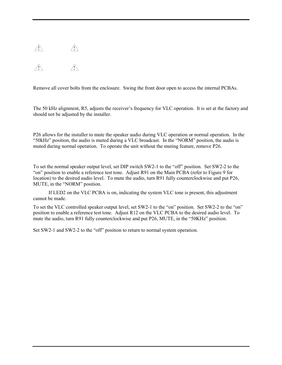 Adjustments, Opening the station, 50 khz alignment | Speaker mute, Audio alignment | GAI-Tronics ICS  Hazardous Area Page/Party Stations User Manual | Page 21 / 34