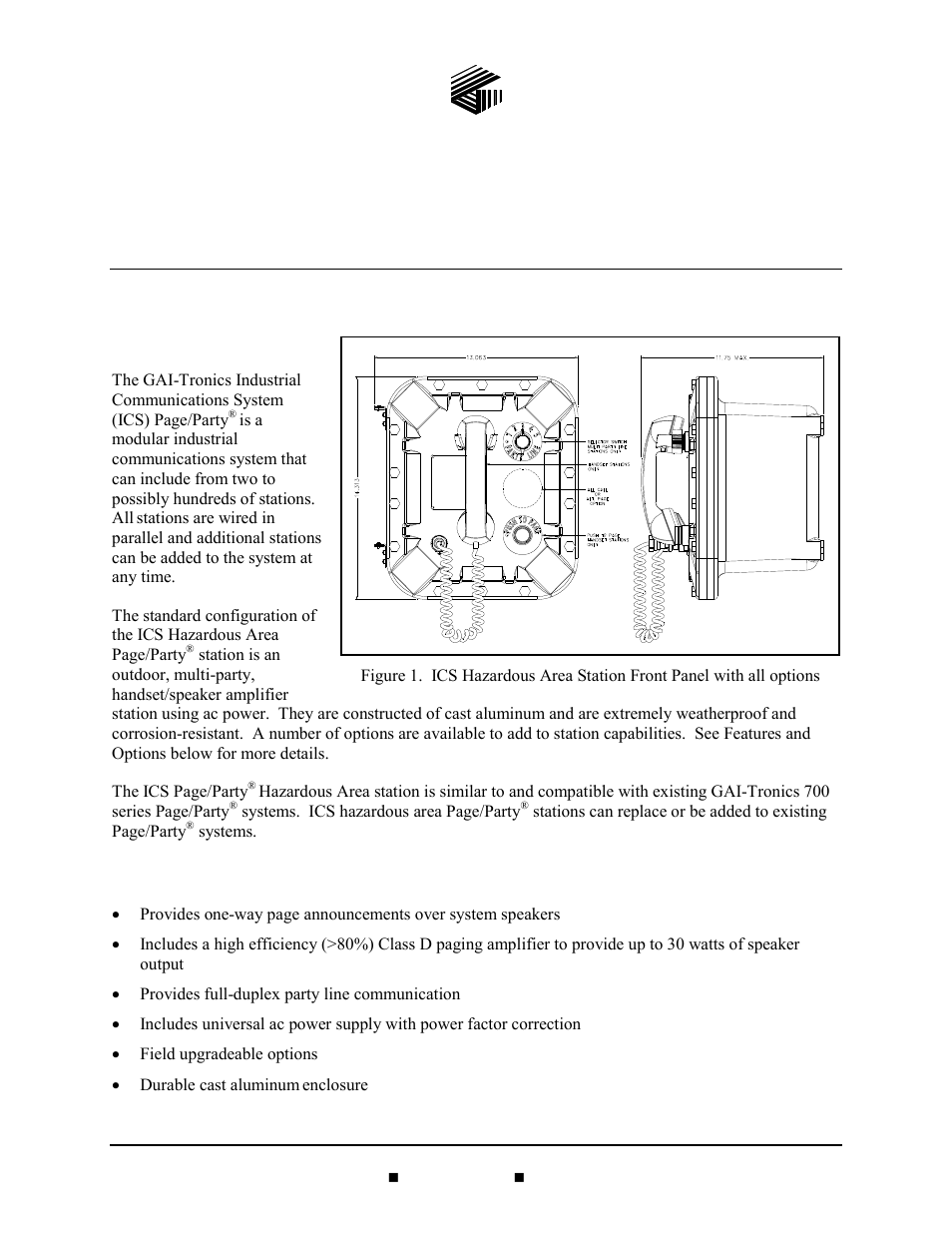 General information, Product overview, Features | Station | GAI-Tronics ICS  Hazardous Area Page/Party Stations User Manual | Page 3 / 34