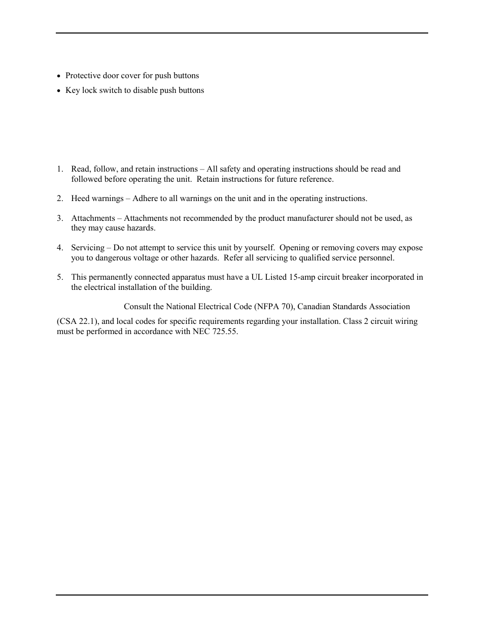 Options, Installation, Important safety instructions | GAI-Tronics 12576-501(x) ADVANCE Rack-Mount Access Panel with LCD Display User Manual | Page 2 / 18