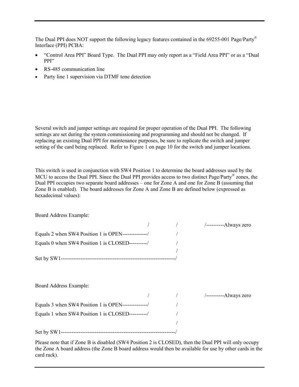 Hardware configuration, Switch and jumper settings | GAI-Tronics 69609-001 Dual Page/Party Interface PCBA User Manual | Page 2 / 17