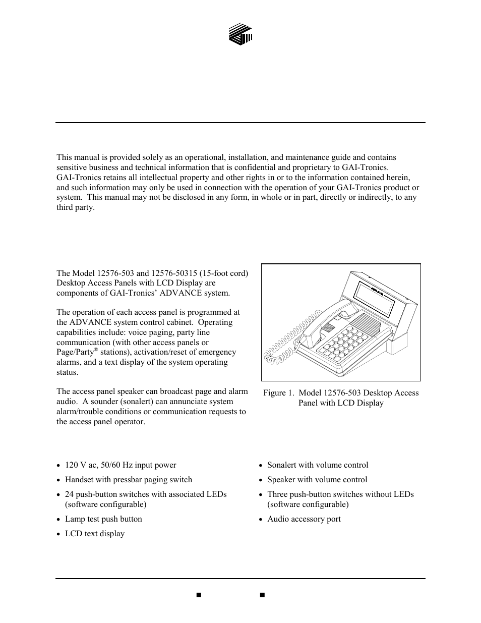 GAI-Tronics 12576-50315 Desktop Access Panel with LCD Display User Manual | 14 pages
