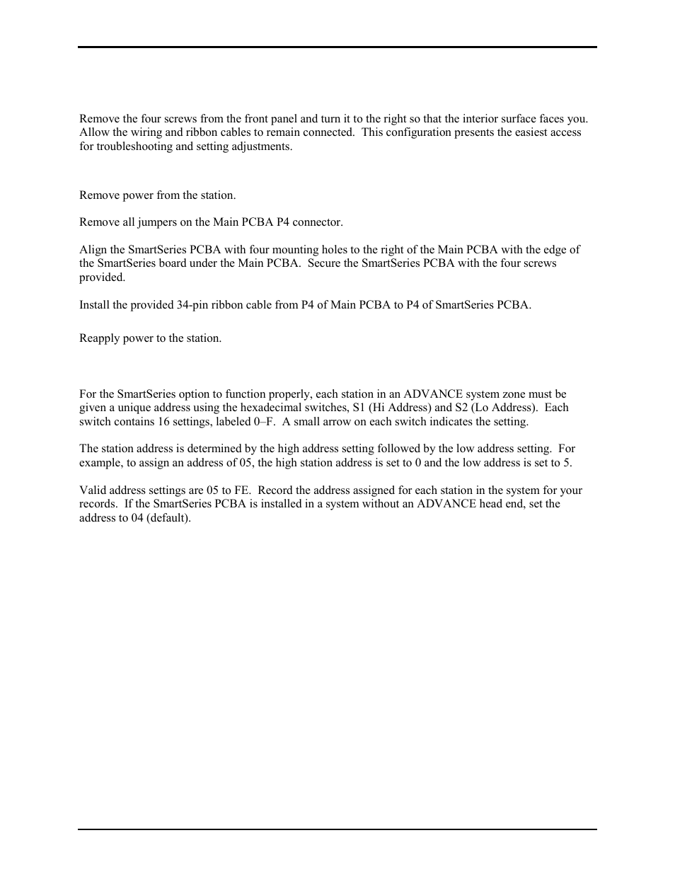 Installation and adjustments, Opening the station, Installing the smartseries pcba | Setting the address | GAI-Tronics ICS Zone 2/22 Weatherproof Page/Party Station User Manual | Page 12 / 36