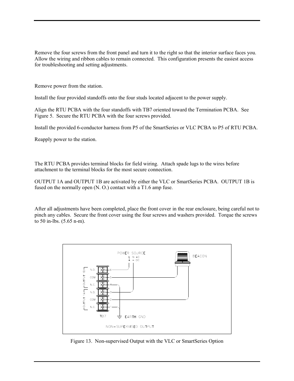 Installation, Opening the station, Installing the rtu pcba | Field wiring, Attaching the front panel, Non-supervised output wiring configuration | GAI-Tronics ICS Zone 2/22 Weatherproof Page/Party Station User Manual | Page 21 / 36