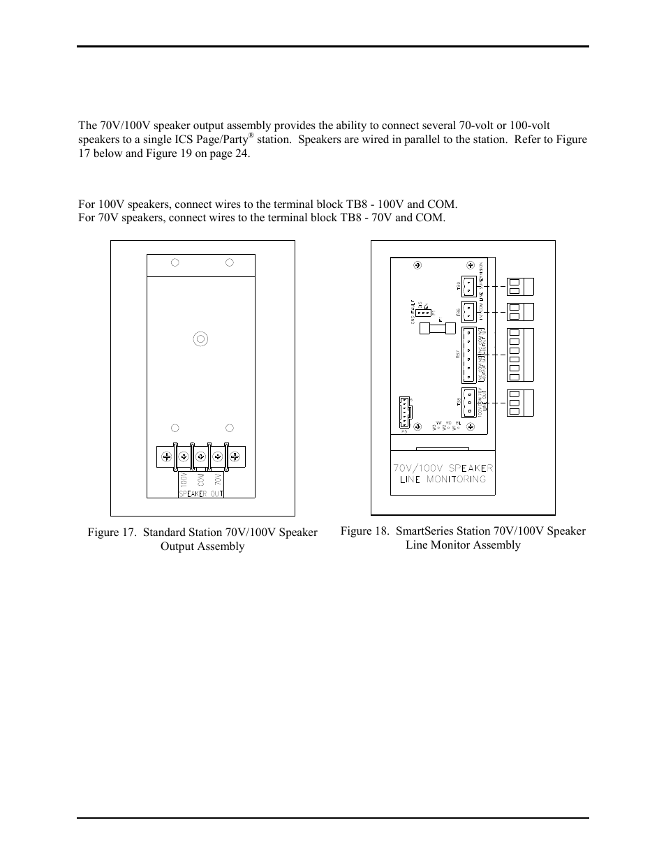 Standard station 70v/100v speaker output, General, Field wiring | GAI-Tronics ICS Zone 2/22 Weatherproof Page/Party Station User Manual | Page 25 / 36