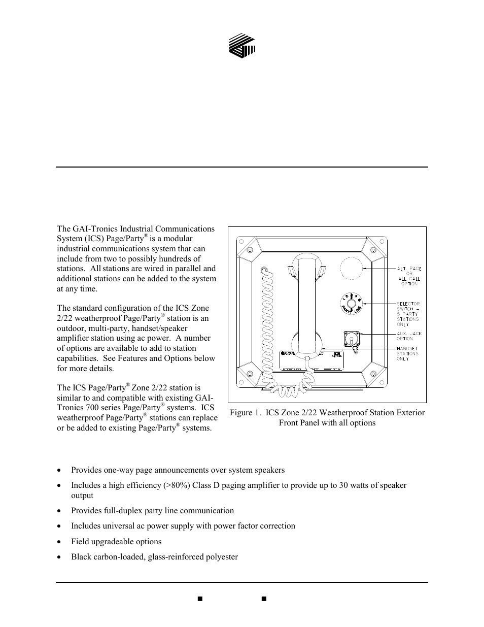 General information, Product overview, Features | Station | GAI-Tronics ICS Zone 2/22 Weatherproof Page/Party Station User Manual | Page 3 / 36