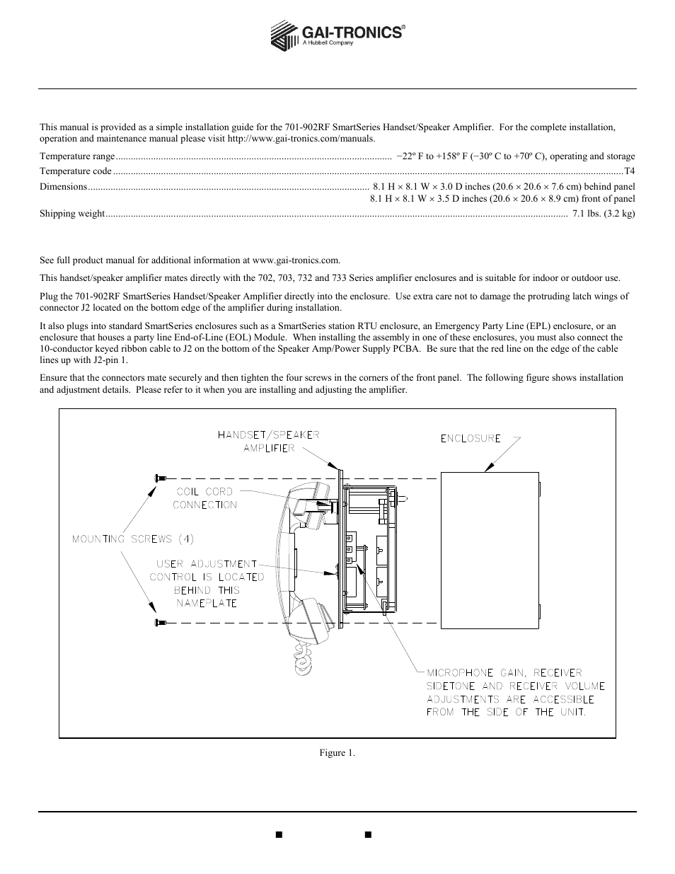 GAI-Tronics 701-902RF SmartSeries Handset/Speaker Amplifier User Manual | 2 pages