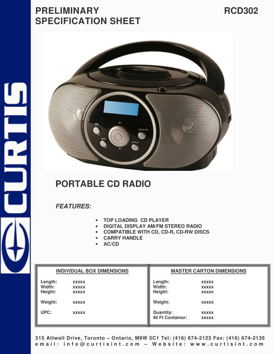 Curtis RCD302 User Manual | 1 page