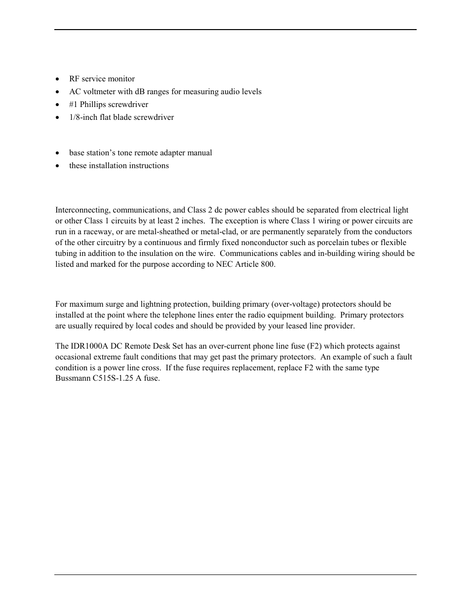 Equipment required, Test equipment, Documentation | Cable installation safety considerations | GAI-Tronics IDR1000A DC Remote User and Installation Manual User Manual | Page 16 / 38