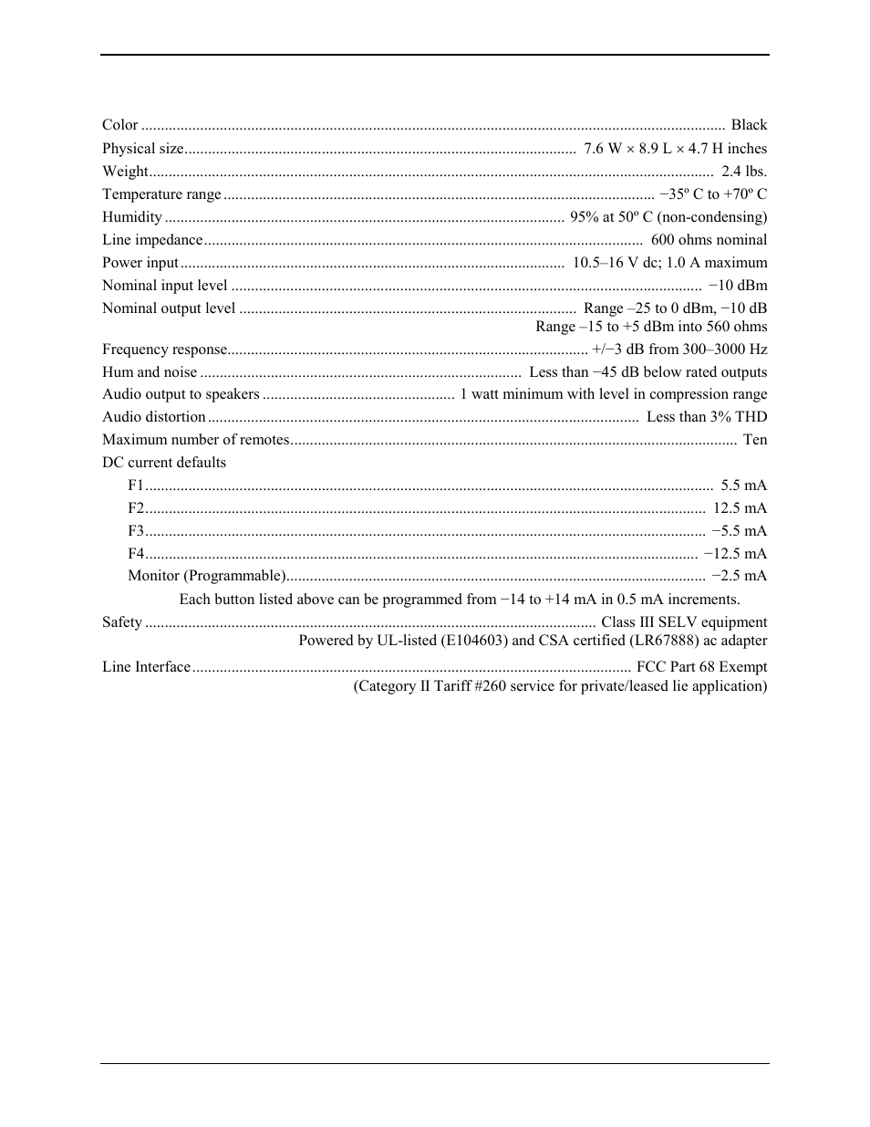 Performance specifications | GAI-Tronics IDR1000A DC Remote User and Installation Manual User Manual | Page 8 / 38