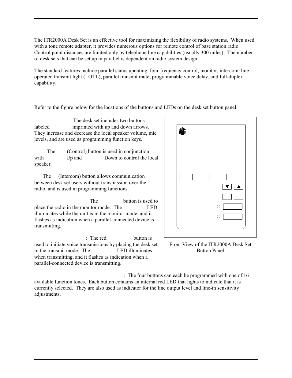 Introduction to the itr2000a desk set, Desk set button panel | GAI-Tronics ITR2000A Tone Remote Deskset User and Installation Manual User Manual | Page 8 / 44