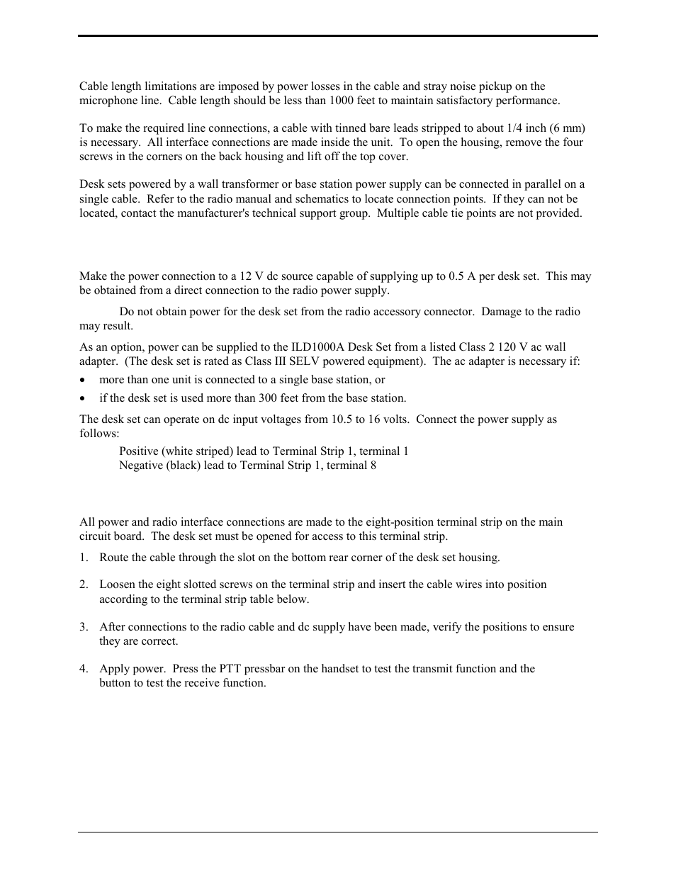Connections, Power connection, Radio connection | GAI-Tronics ILD1000A Local Deskset User and Installation Manual User Manual | Page 15 / 32